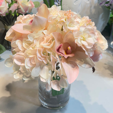 FN20059  MIXED HYDRANGEA/ROSE BQT (NAT) 12"