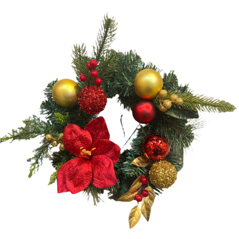 XM14062 MIXED PINE/ORNAMENT/AMARYLLIS WREATH 12"