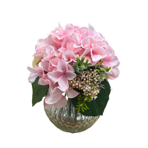 PA20006 MIXED ROSE/HYDRANGEA IN GLASS 9"