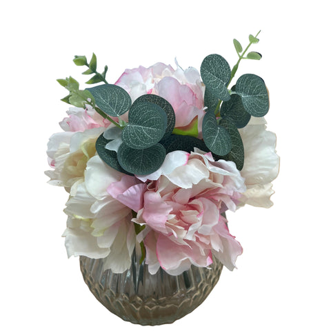 PA20004 MIXED PEONY IN GLASS 9"