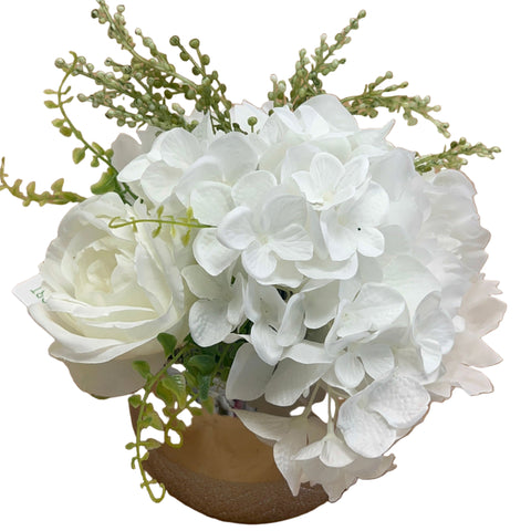 PA20001 MIXED PEONY/HYDRANGEA IN SILVER POT 8"