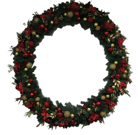 XM14067 MIXED PINE/ORNAMENT/AMARYLLIS WREATH (KD) 72"