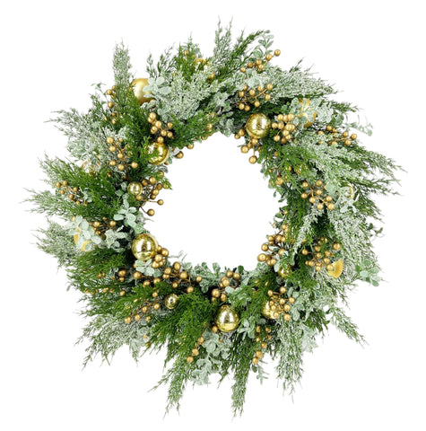 XM14171 MIXED CYPRESS/ORN/BERRY WREATH,30"