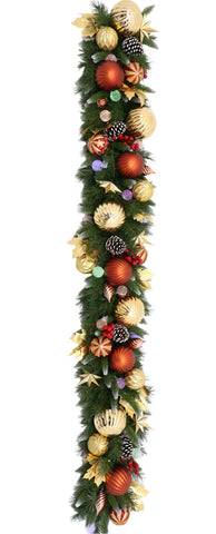 XM14227 MIXED XMAS GARLAND w/ORNx220T,20 LED,D10"x6'