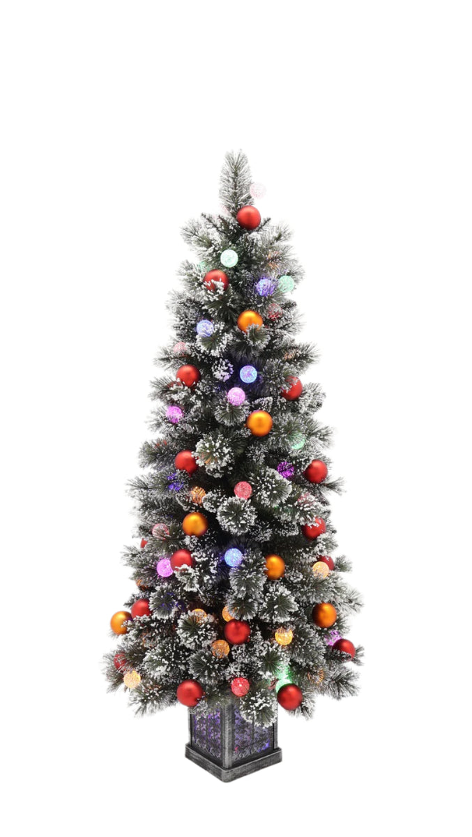 XM30098 POTTED SNOWY XMAS TREE w/ORNx238T,80 LED,5' – Green Import Limited