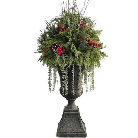 XM30113 MIXED PINE/BERRY/TWIG/PCONE IN URN 57"